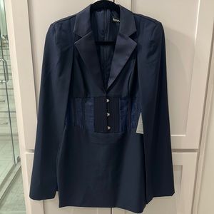 NWT Nsvy Blue Corset style dress with cape sleeves